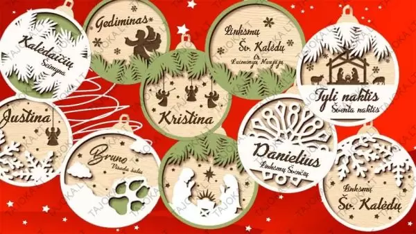 vardiniai eglutės žaisliukai