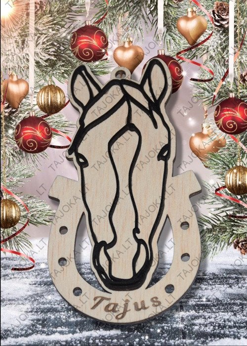 Vardinis žaisliukas eglutei arklys Medinis žaisliukas eglutei ugninio arklio metai