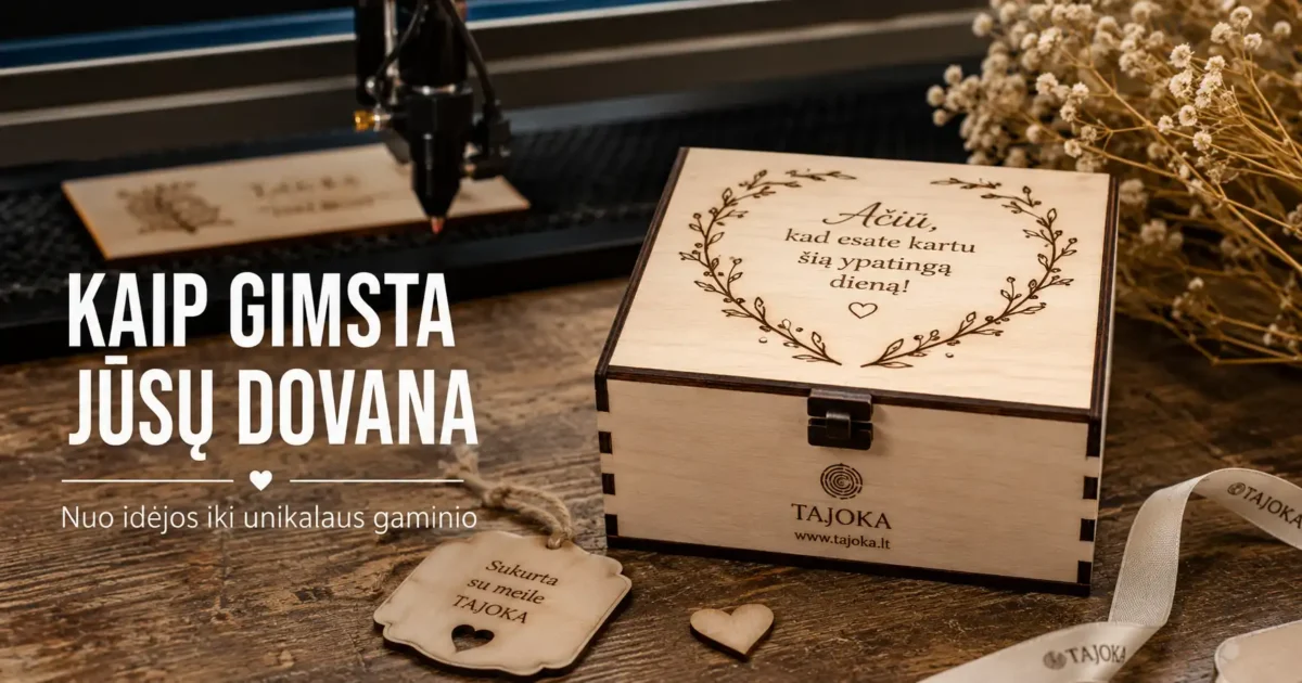 Personalizuotos dovanos gamyba – lazerinis graviravimas ir CO2 lazeris TAJOKA dirbtuvėse